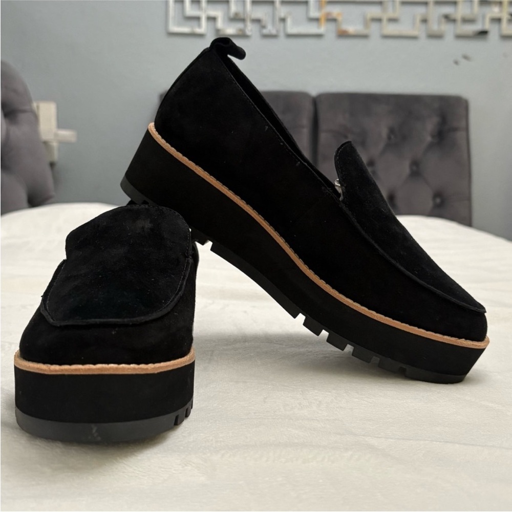 EILEEN FISHER Ells Black Suede Platform Loafers Slip On Size 8.5